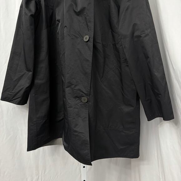 Eileen Fisher Rain Coat Womens 1X Hooded Black Button Up - Picture 5 of 9